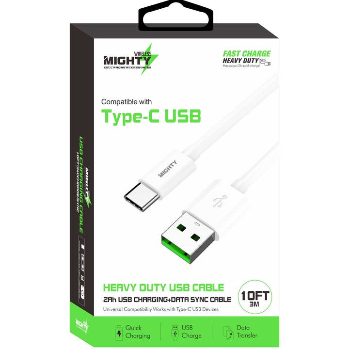 Mighty Fast Charging 10FT Type-C Cable White MK19 for wholesale by Mighty Wireless