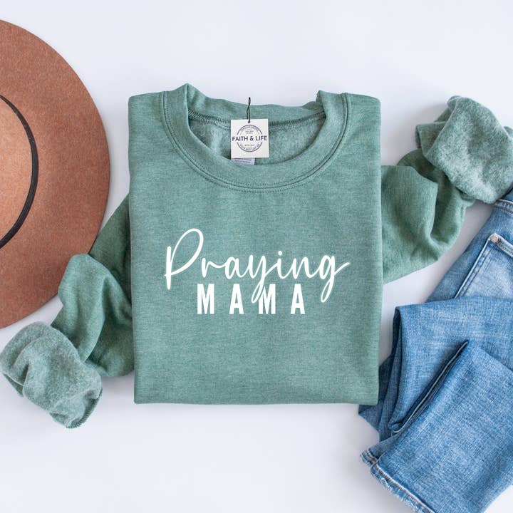Faith & Life Christian Brands - Wholesale Graphic Sweatshirt - Women's - Praying Mama Mothers Day Christian Crewneck Sweatshirt