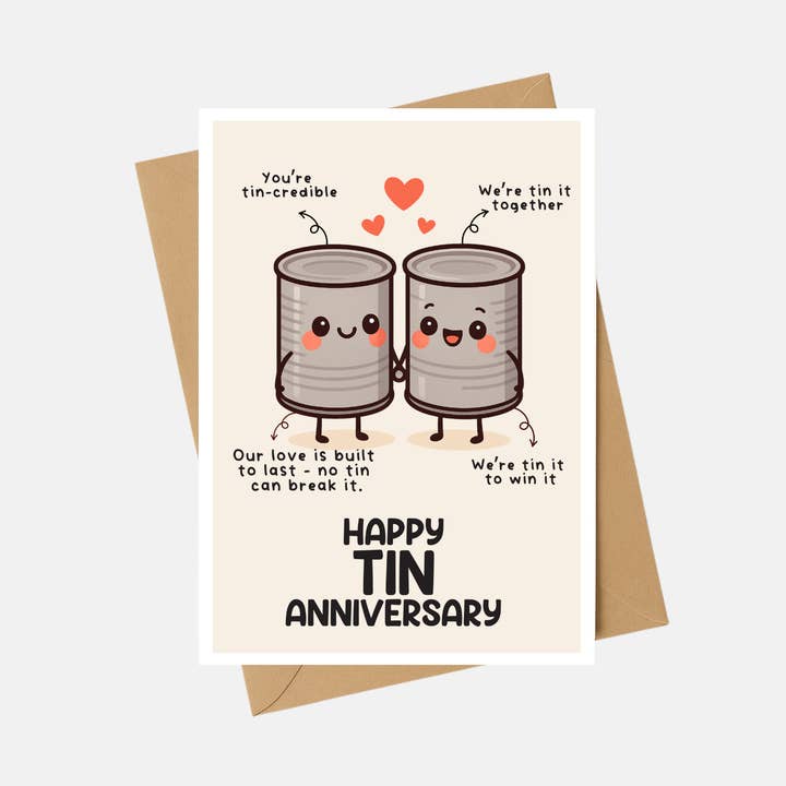 Anniversary Card - Tin Anniversary card - A6 for wholesale by The Playful Press