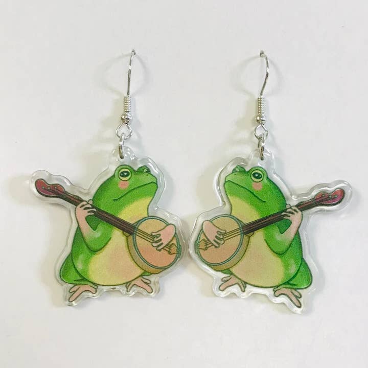 SimpleNGreat - Wholesale Dangle Earrings - Banjo Frog Earrings, Cute Frog Lover Gift