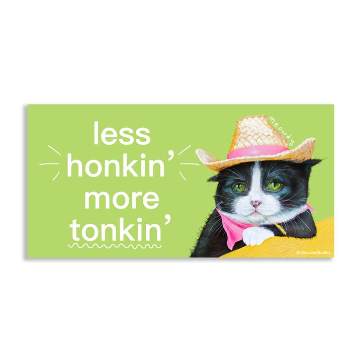 Autoaufkleber „Less Honkin' More Tonkin' Cowboy Kitten“ für den Großhandel von One Lane Studios