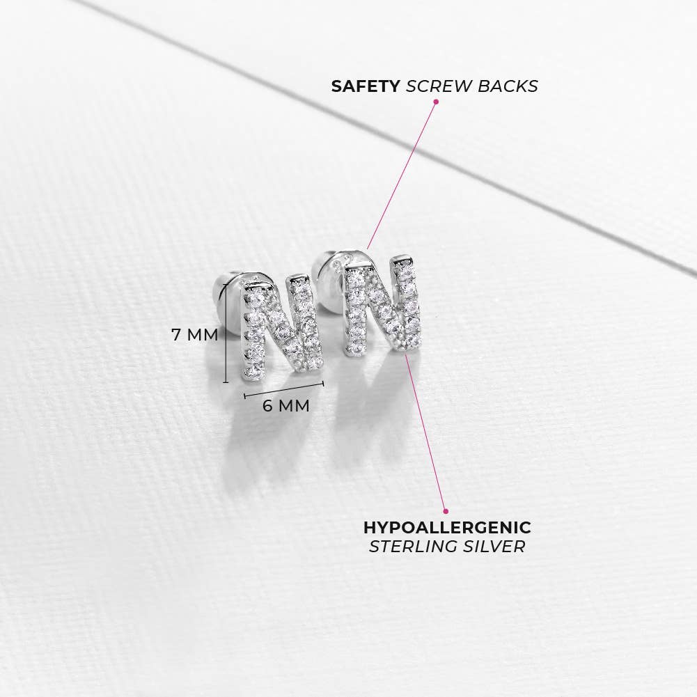 In Season Jewelry - Wholesale Earrings - Kids - CZ Letter Initial Girls / Kids Earrings - Sterling Silver11