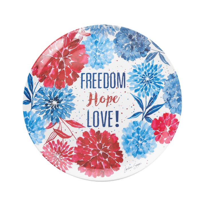 C&F Home - Wholesale Platter - SALE Patriotic Red White & Bloom 4th Of July Platter