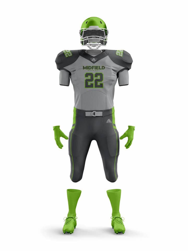 Midfield Grey American Football Uniform for wholesale by Midfield Apparel LLC