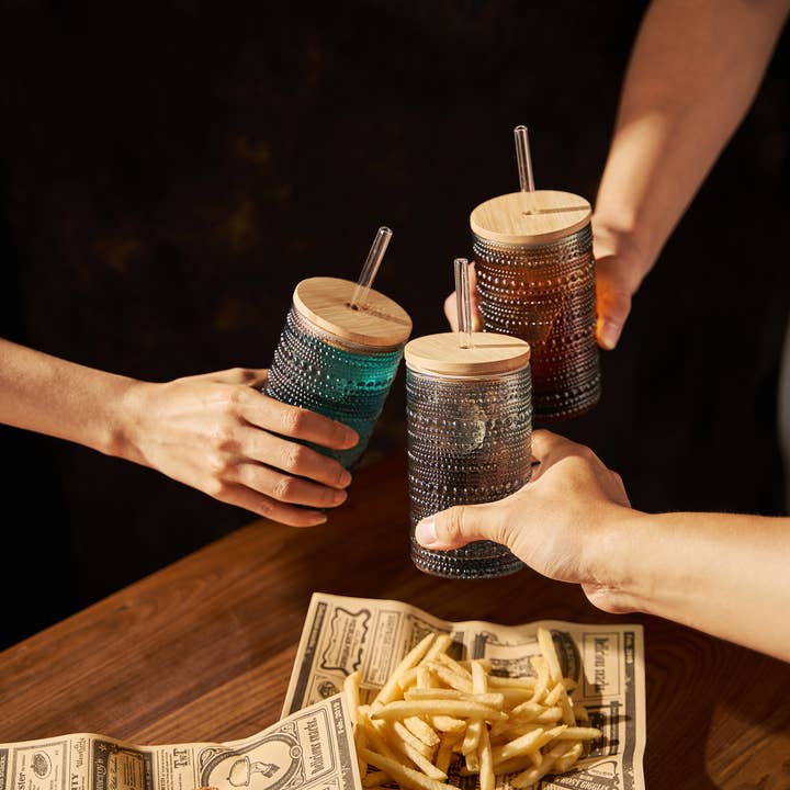 The Wine Savant / Khen Glassware - Wholesale Cocktail/Liquor Glass - Vintage Art Deco Colorful Highball Beaded Glasses - Set of 65