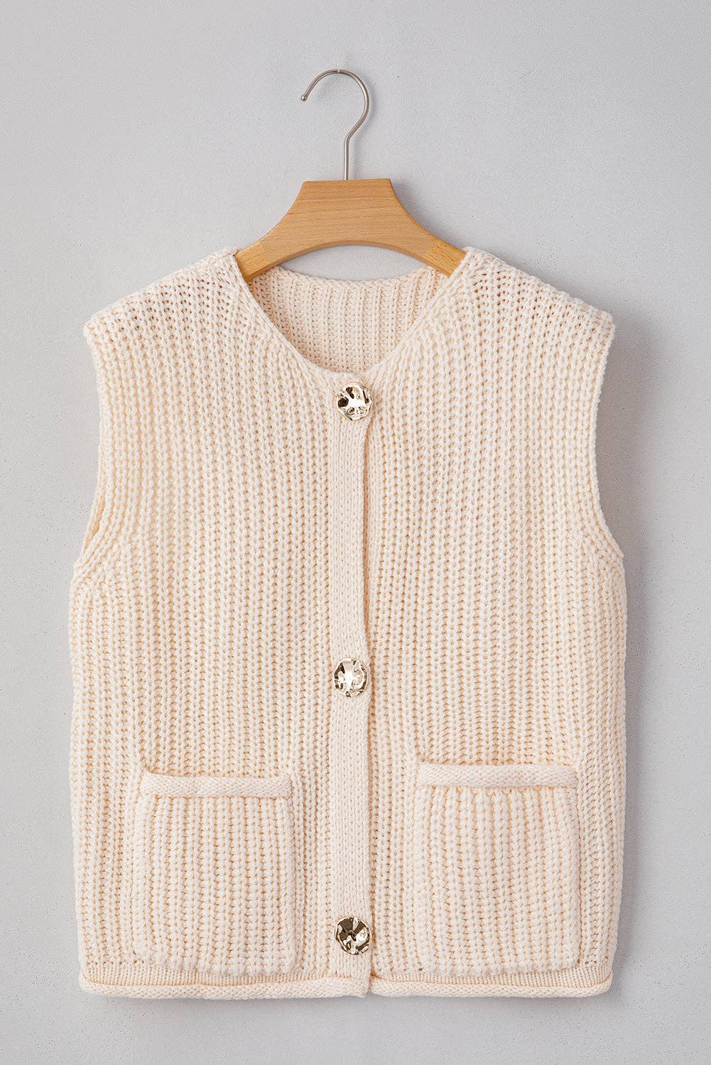 Lovesoft - Wholesale Sweater Vest - Women's - Solid Textured Knit Side Pockets Buttoned Sweater Vest8