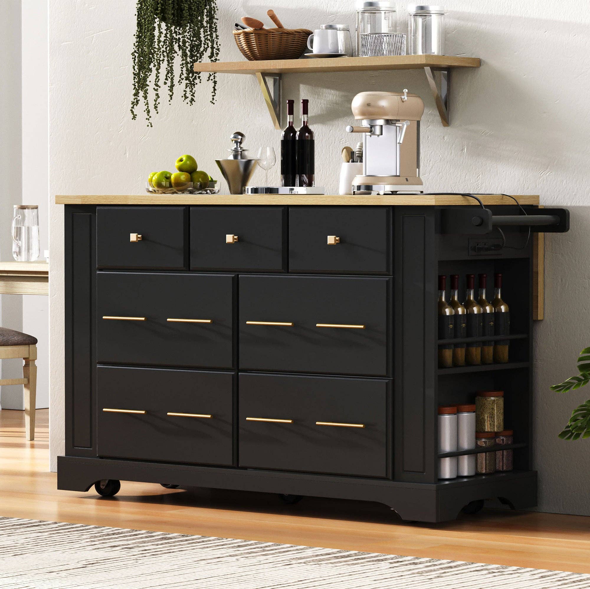 39F Inc. - Wholesale Kitchen Storage/Organizer - 51.2" Farmhouse Kitchen Island with 6 Drawers & Drop Leaf36