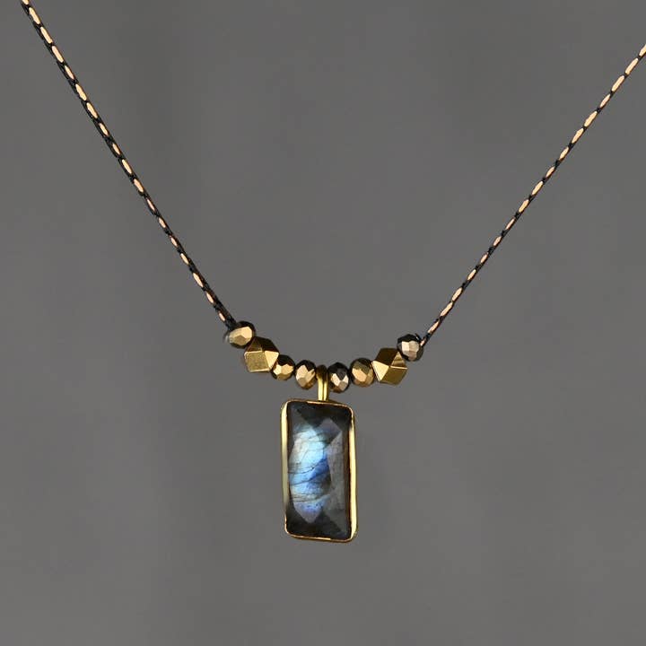 Delicate Beaded Necklace with Rectangle Semi Precious for wholesale by KBD Studio