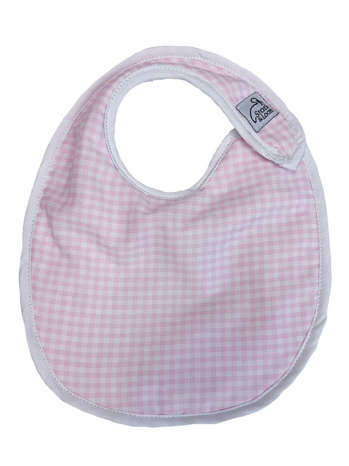 Pink Gingham Baby Bib for wholesale by Stork and Loom