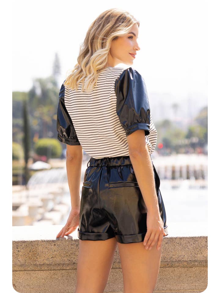 Strut & Bolt - Wholesale Blouse - Women's - Faux Leather Sleeve Texture Knit Tee Top2