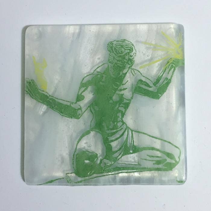 Kiku Handmade | Contemporary Fused Glass Home Goods - Wholesale Coasters - Detroit Spirit of Detroit Fused Glass 4" Single Coaster0