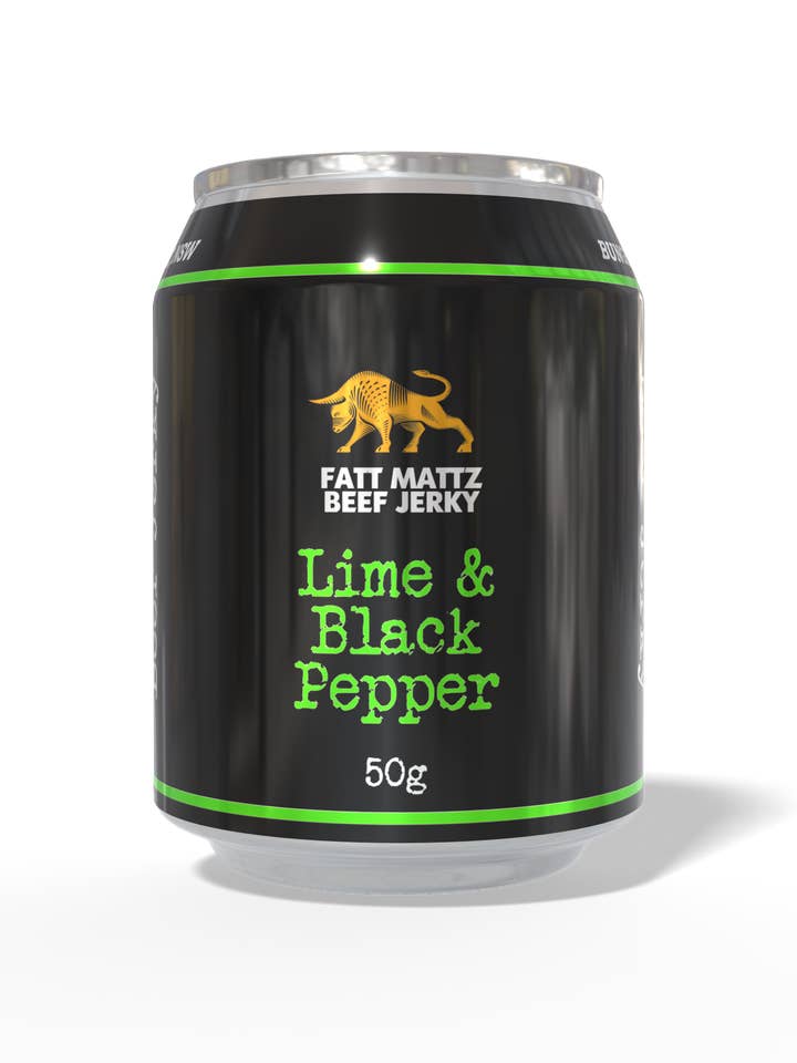 Lime & Black Pepper Beef Jerky - 12 x 50g Cans for wholesale by Fatt Mattz