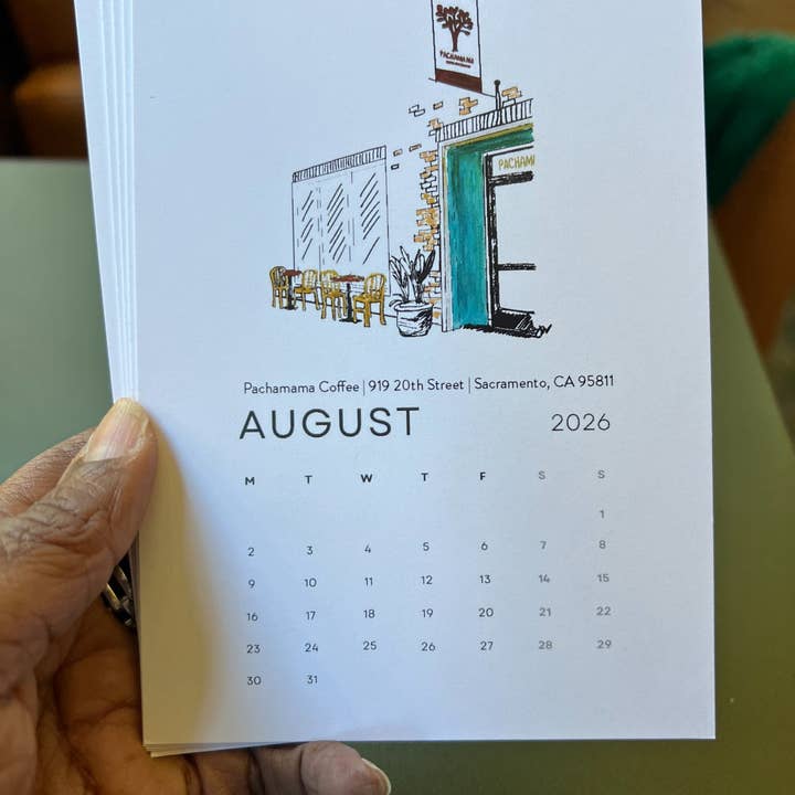 PriyaOriginalsArt - Wholesale Calendar - Sacramento's Third Places 2026 Desktop Calendar + easel8
