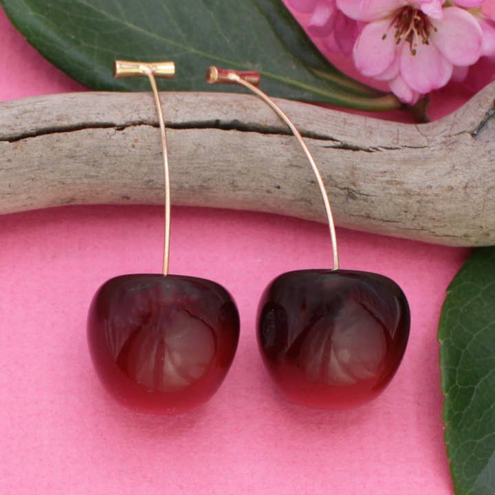 ZAD - Wholesale Dangle Earrings - Cherry, Cherry Nice! Deep Red Cherry Drop Earrings