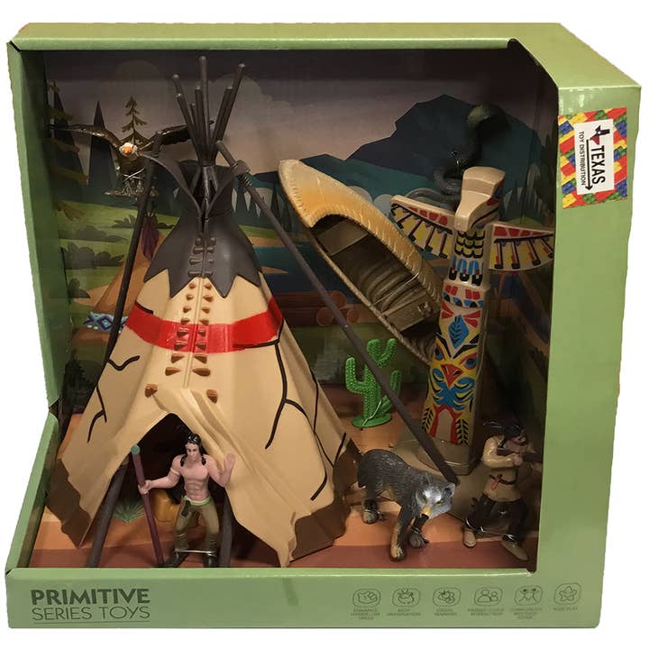 Texas Toy Distribution - Wholesale Toy Set - Kids - Native American Figurine Play Set in Open Window Box