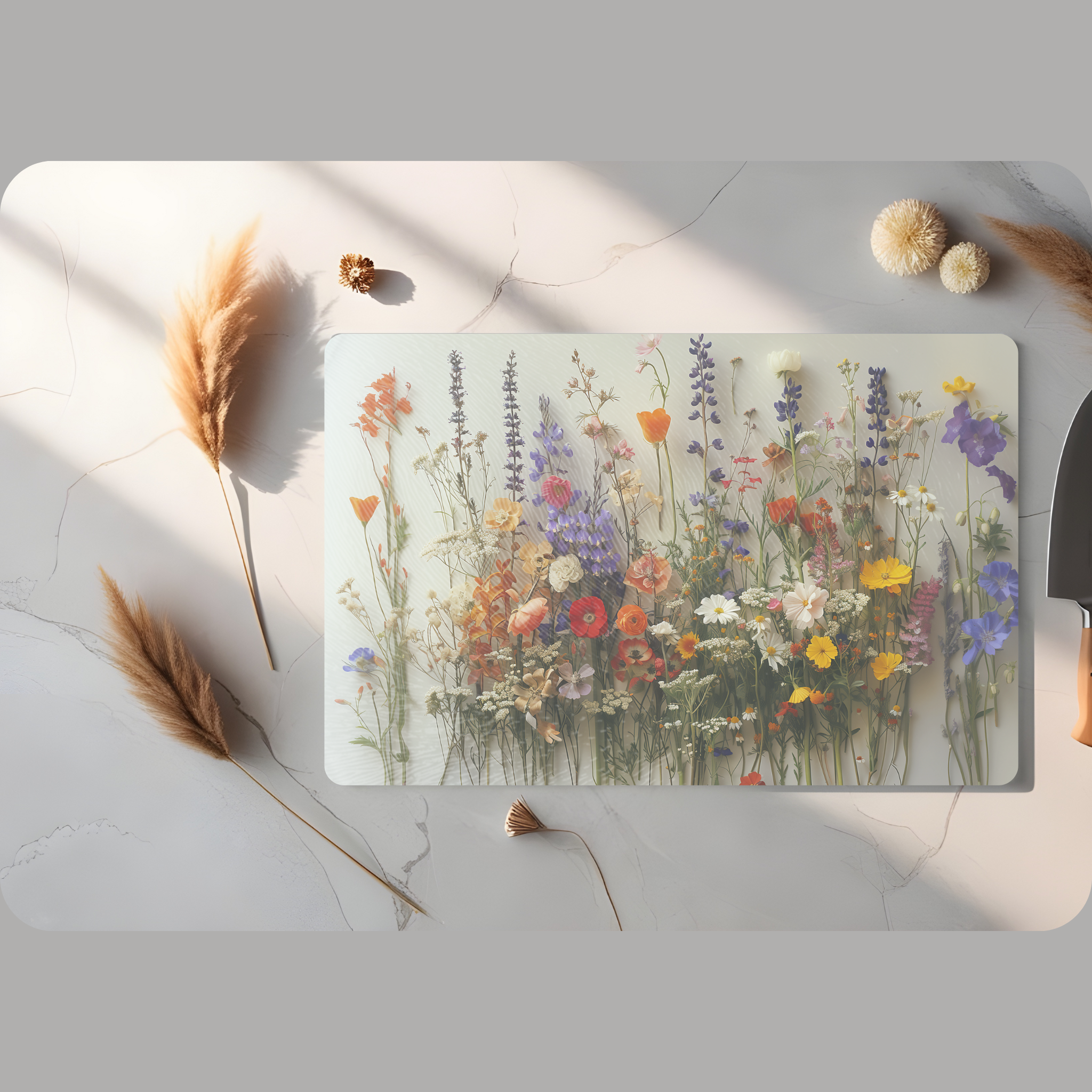 Fernville Creations - Wholesale Cutting Board - Tempered Glass Wildflowers Cutting & Serving Board1