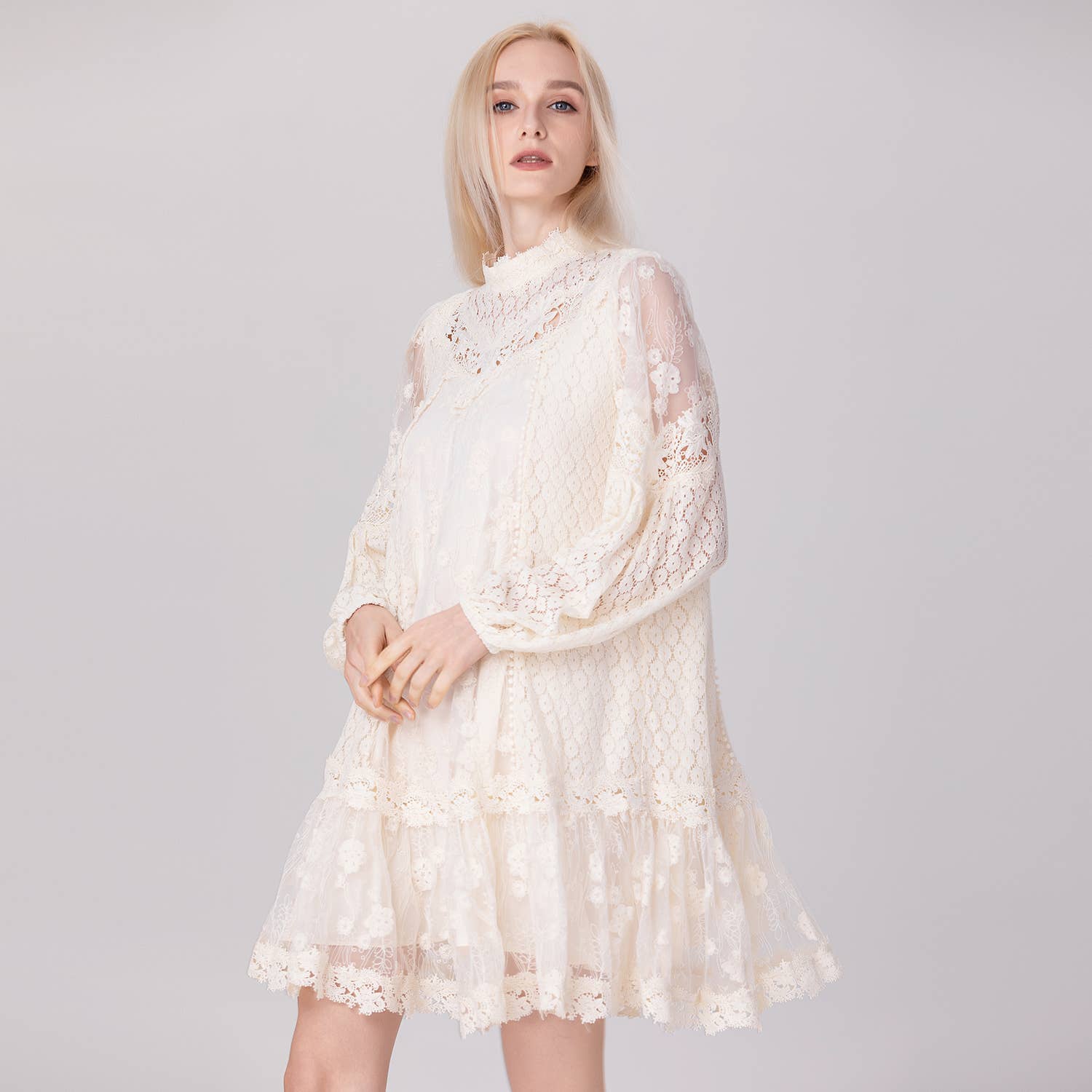 custard Multi-lace and tulle babydoll dress for wholesale on Faire1