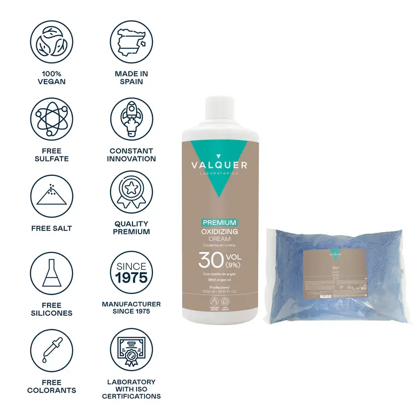 Valquer Laboratorios - Wholesale Hair Pomade - Men's - Deco Premium Pack: 30 Vol Oxidant + Decoblue Powder 1000 ml4