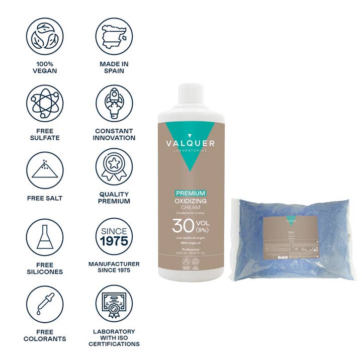 Valquer Laboratorios - Wholesale Hair Pomade - Men's - Deco Premium Pack: 30 Vol Oxidant + Decoblue Powder 1000 ml4