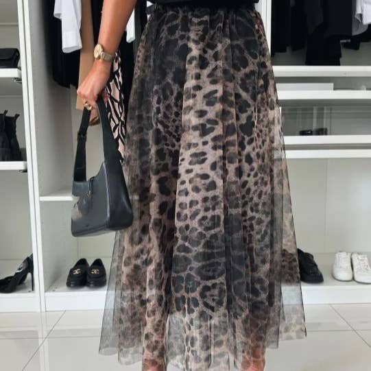 Leopard Print Elasticated Waist Large Hem Mesh Skirt for wholesale on Faire1