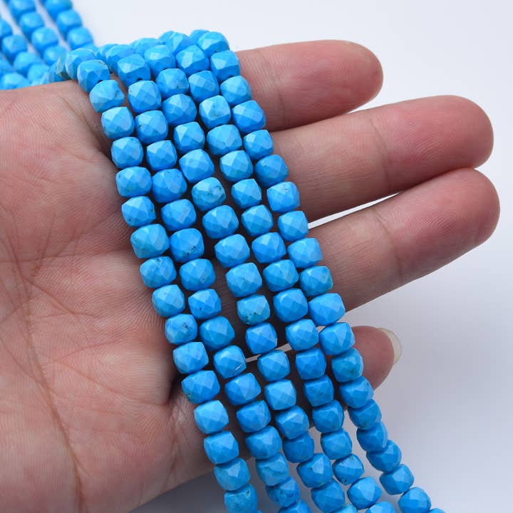 Beads Creation - Wholesale Beads - Natural Sleeping Beauty Turquoise Cube Beads Strand TUQ0811