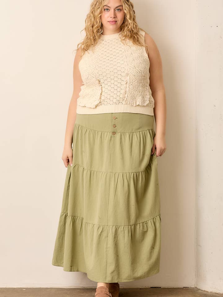 (PLUS SIZE) KNIT VEST WITH EYELET LACE for wholesale by Polagram by Wellmade USA