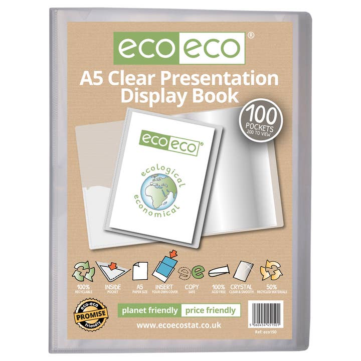 A5 Chiaro 50% Riciclato 100 Tasche Presentazione Cartella e Scatola per la vendita all'ingrosso da parte di eco-eco Stationery Ltd