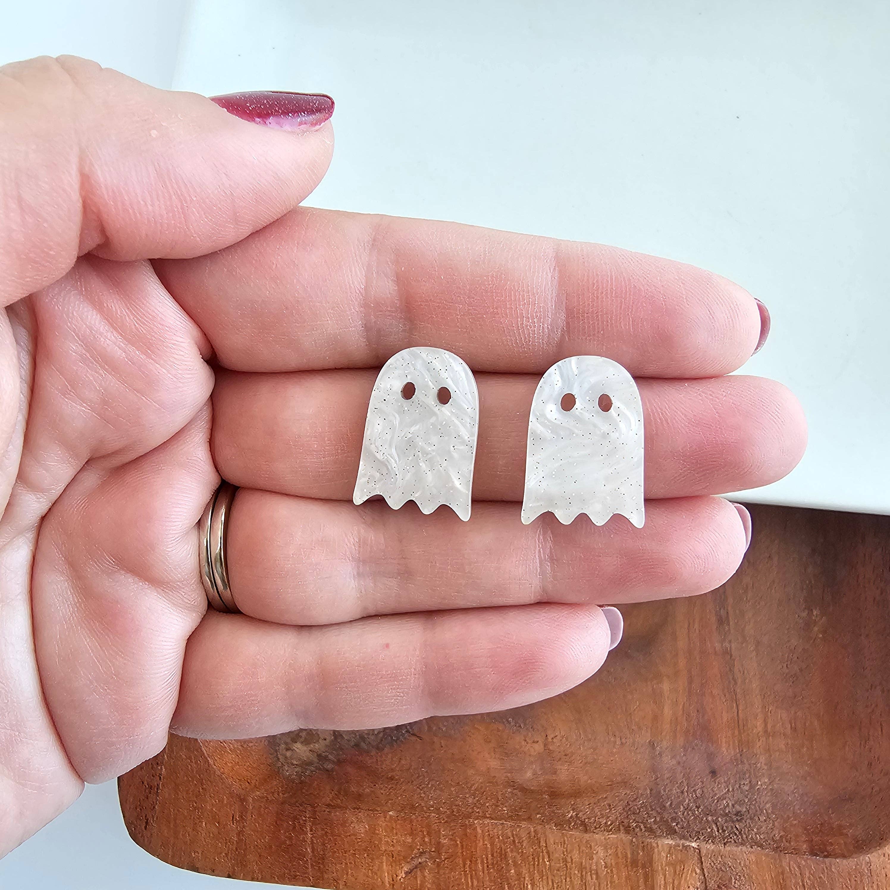 Spiffy & Splendid - Wholesale Stud/Post Earrings - Ghost Studs - White Shimmer // Jewelry, Earrings, Halloween15