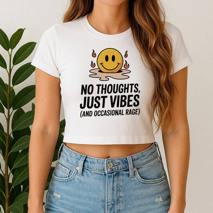 No Thoughts Just Vibes Baby Tee for wholesale by DaisyChainDesignCo