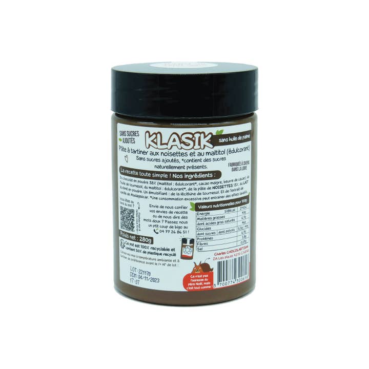 CHARLES CHOCOLARTISAN - Vente Beurres de noix - Klasik sans sucres 280g