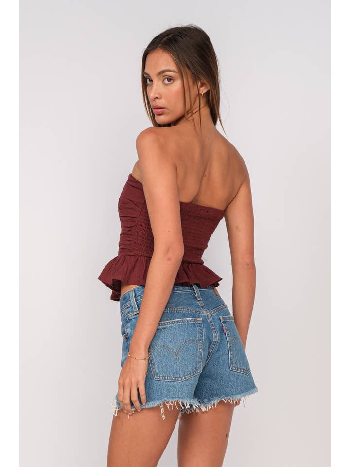 Sky to Moon - Wholesale Tank Top - Women's - BACK SMOCKED BAND RUFFLE DOWN RUCHED CROP TOP