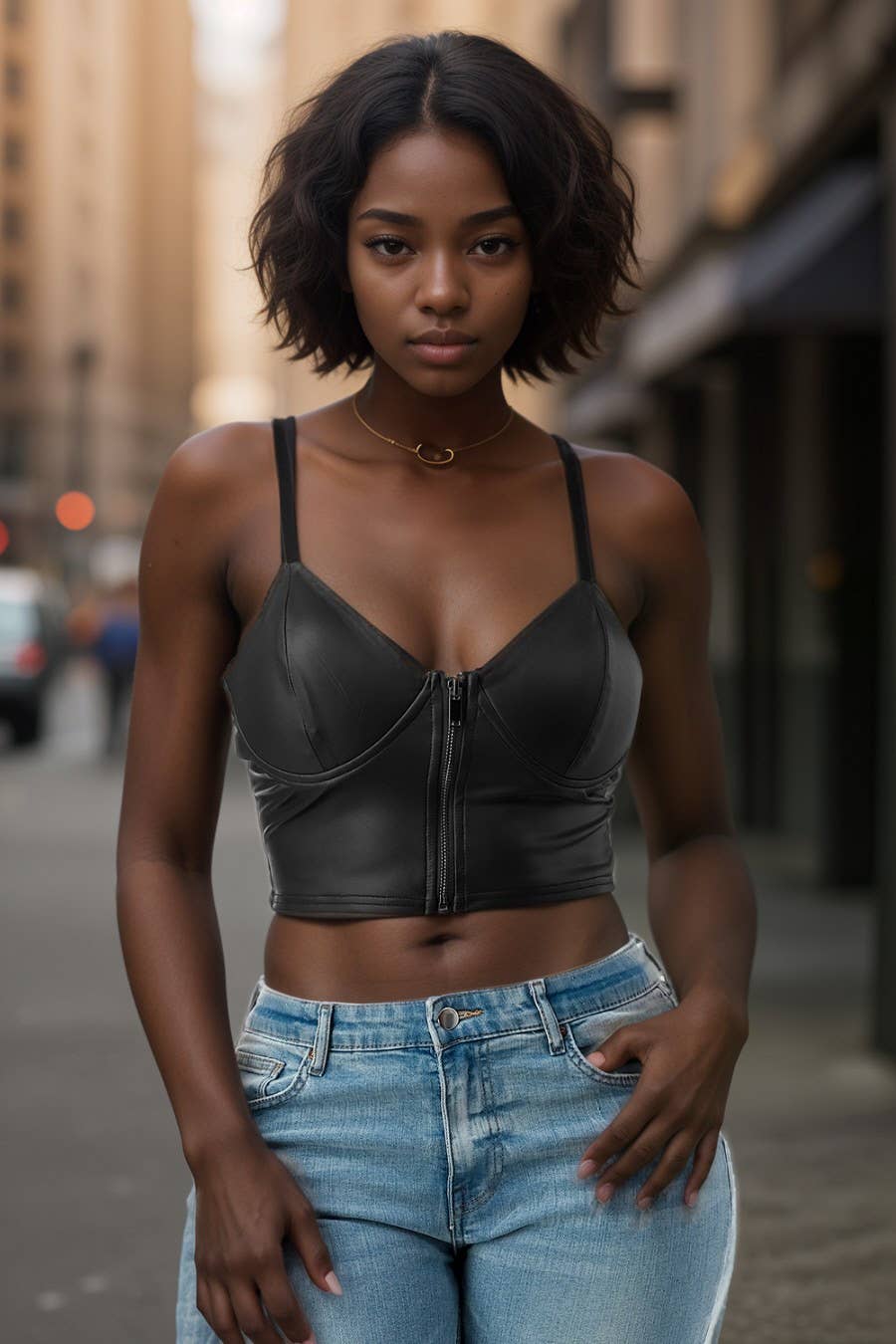 5besties inc – Engroshandel Bluse - Dame – CROP TOP MED LYNLÅS I IMITERET LÆDER0