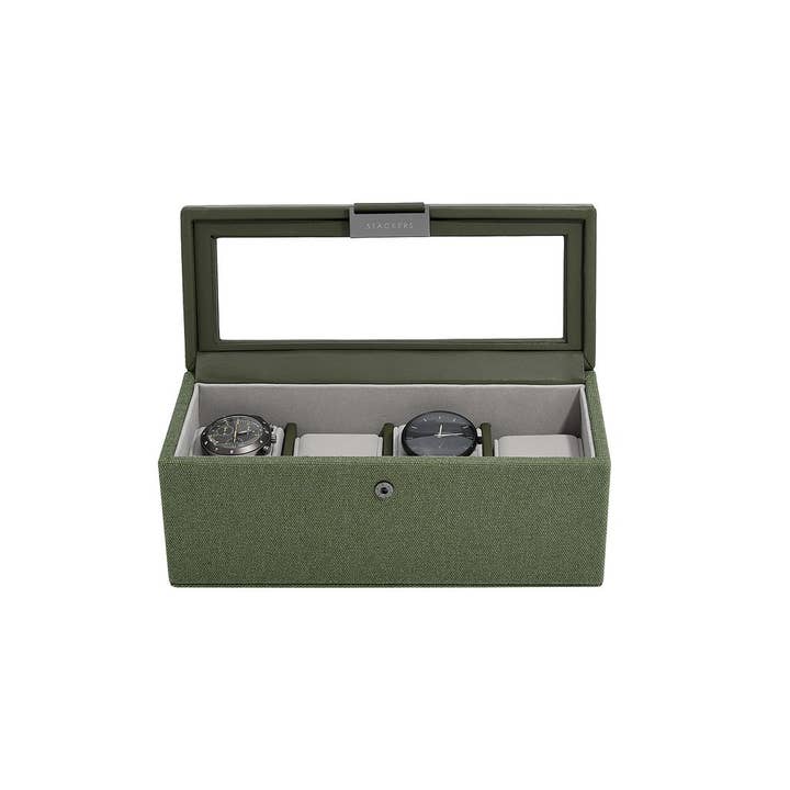 Stackers – wholesale Jewellery box/organiser – Khaki Green Canvas 4pc Watch Box2