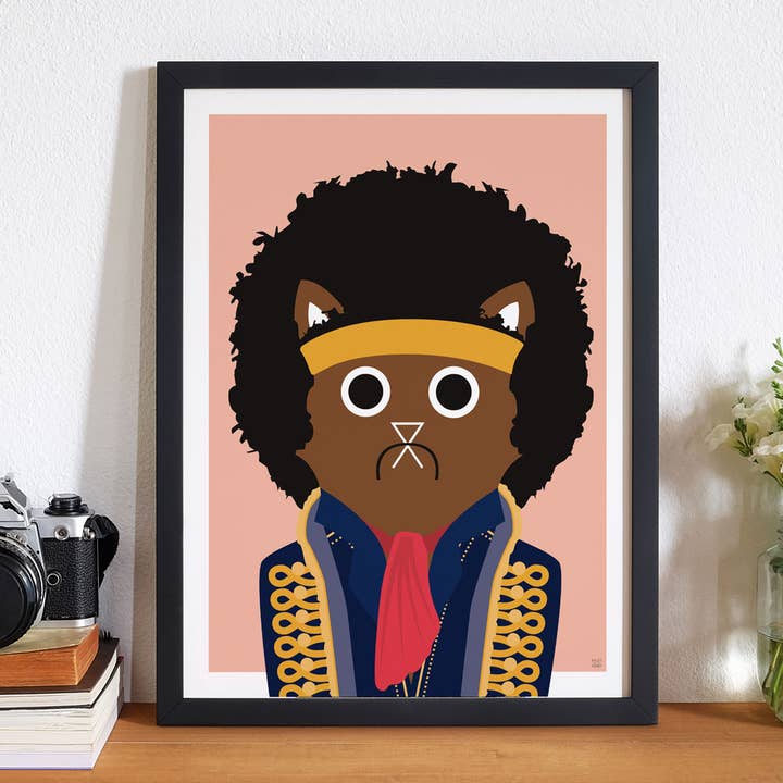 Jimi Cat Wandkunstdruck, musikalischer Kunstdruck für den Großhandel von Baldy And The Fidget