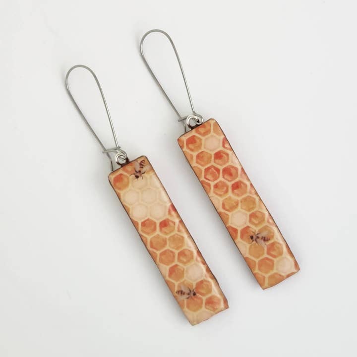 Orecchini lunghi e sottili Washi Tape Honey Bee per la vendita all'ingrosso da parte di Sweet Space Studio