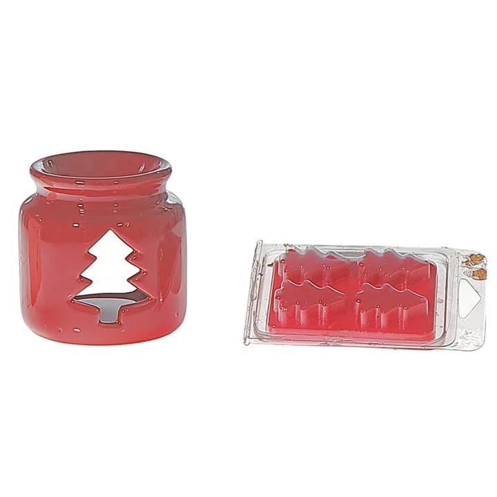 Red Ceramic Wax Melt Tree Burner Set Cinnamon Spice for wholesale on Faire1