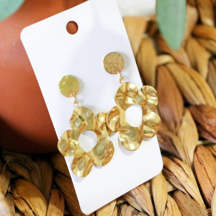 Flower Earrings, Floral Gold Jewelry, Statement Earrings for wholesale by The Willow Creek Studio