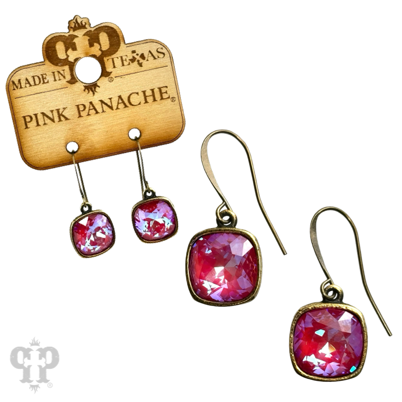 Pink Panache Brands - Wholesale Dangle Earrings - Austrian square crystal hook earring, 12mm30