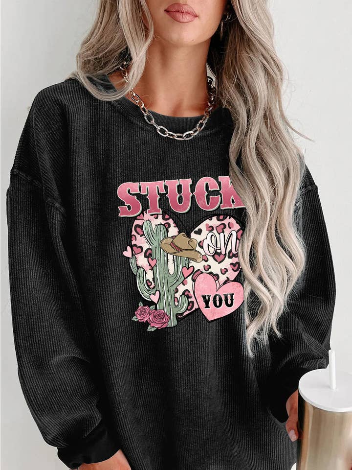 Alla hjärtans dag Stuck On You hjärtgrafisk sweatshirt för wholesale av Lovesoft