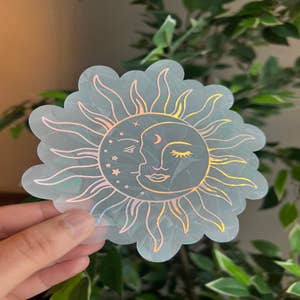 Celestial Sun & Moon Rainbow Suncatcher Sticker
