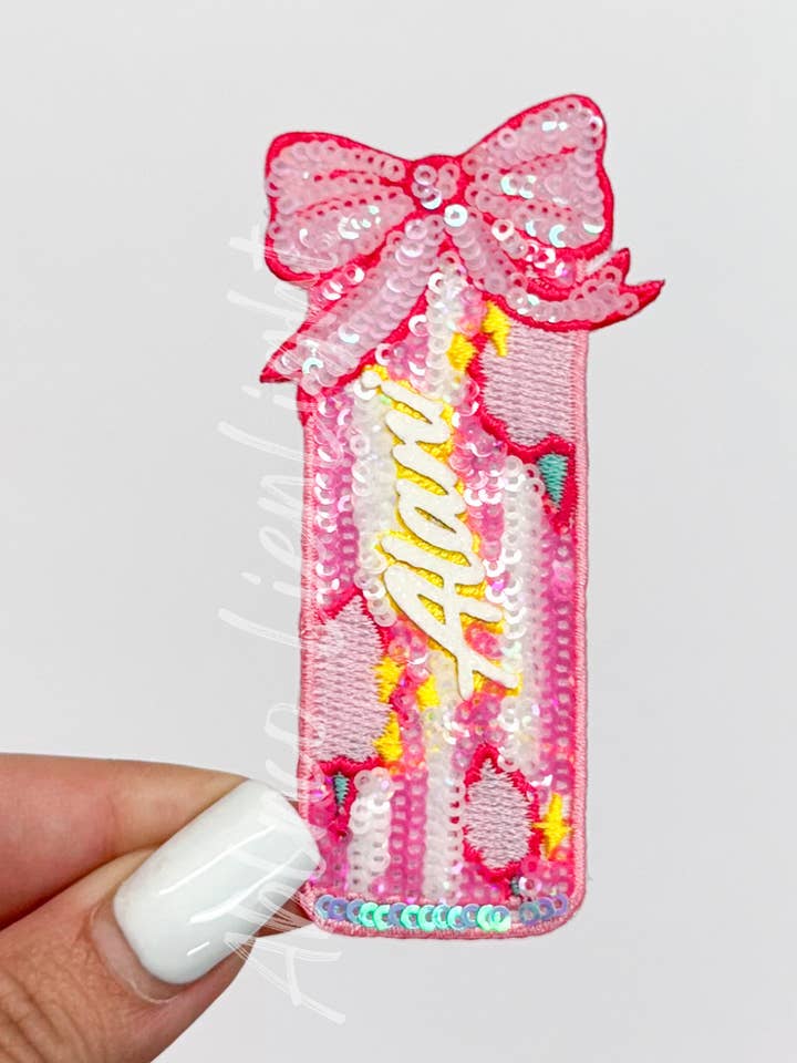 Small Alani Cotton Candy Energy Drink Sequin Patch for wholesale by ABLNco