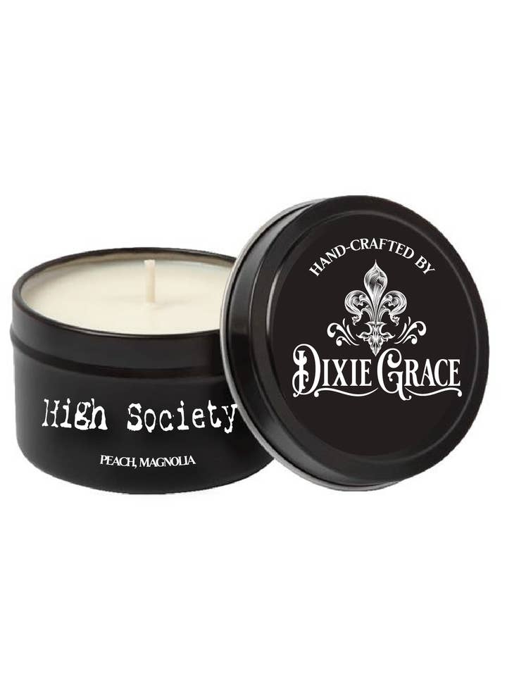 High Society - 8 oz Candle Tin - Cotton Wick for wholesale by Dixie Grace