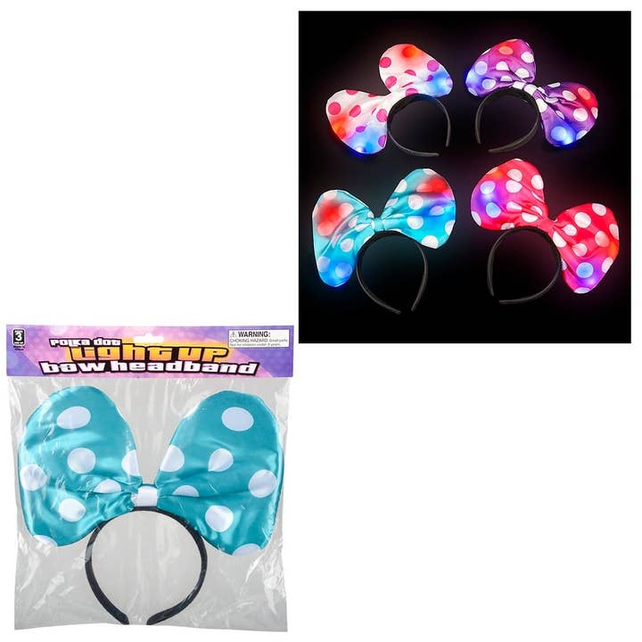 LIGHT-UP POLKA DOT BOW HEADBAND LLB Light-up Toys for wholesale by La Luna Bella - Toys