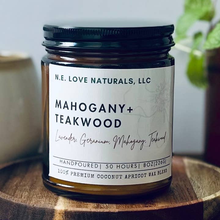 Mahogany +Teakwood| Coconut Apricot Soy Candle for wholesale by N. E. Love Naturals, LLC