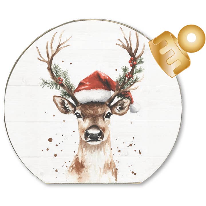 ORNAMENT DECORATIVE TABLETOP SITTER- DEER SANTA HAT for wholesale by Jarmz Designs