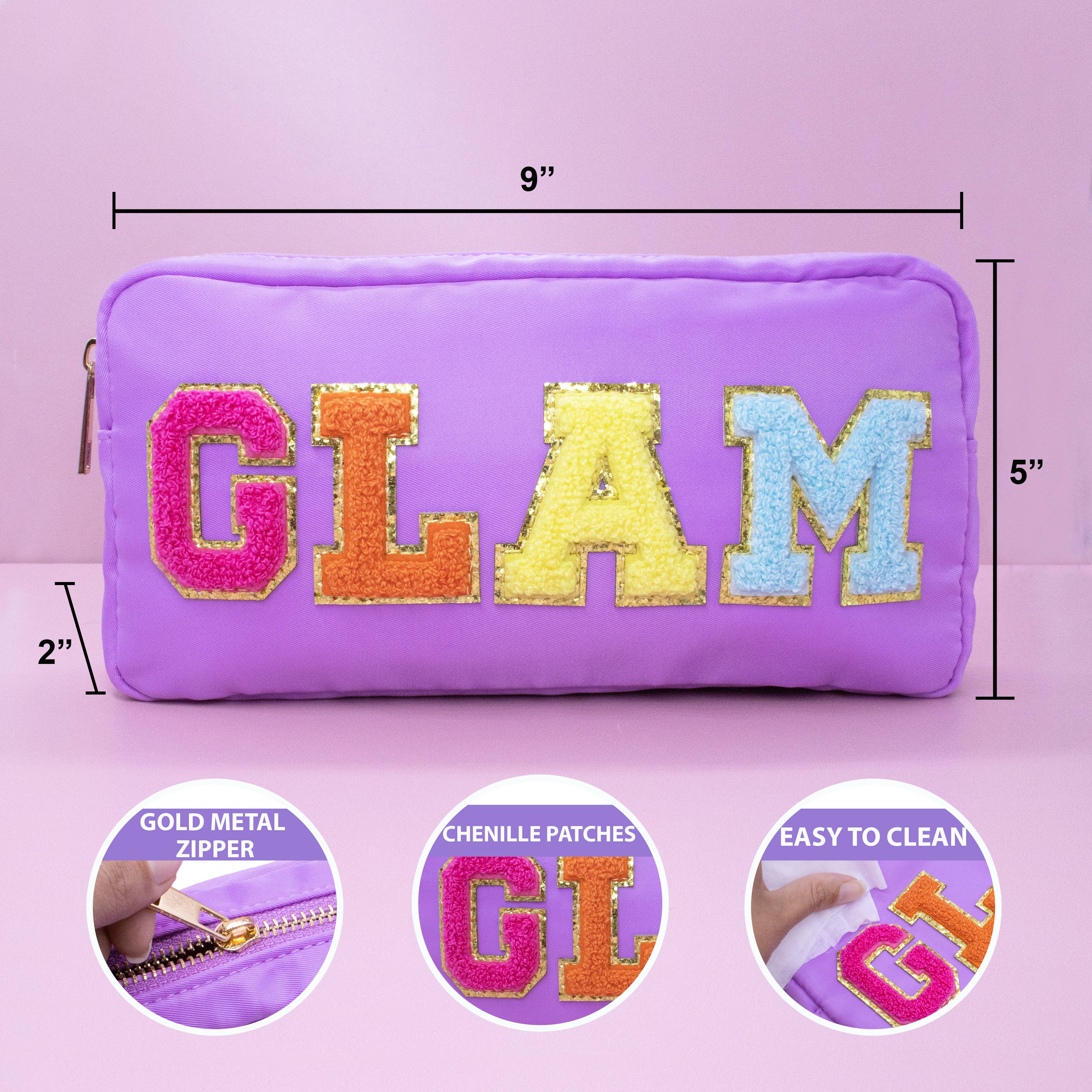 Natalia - Wholesale Makeup/Cosmetic Bag - Preppy Nylon Chenille Letter Travel Makeup Pouch - GLAM10