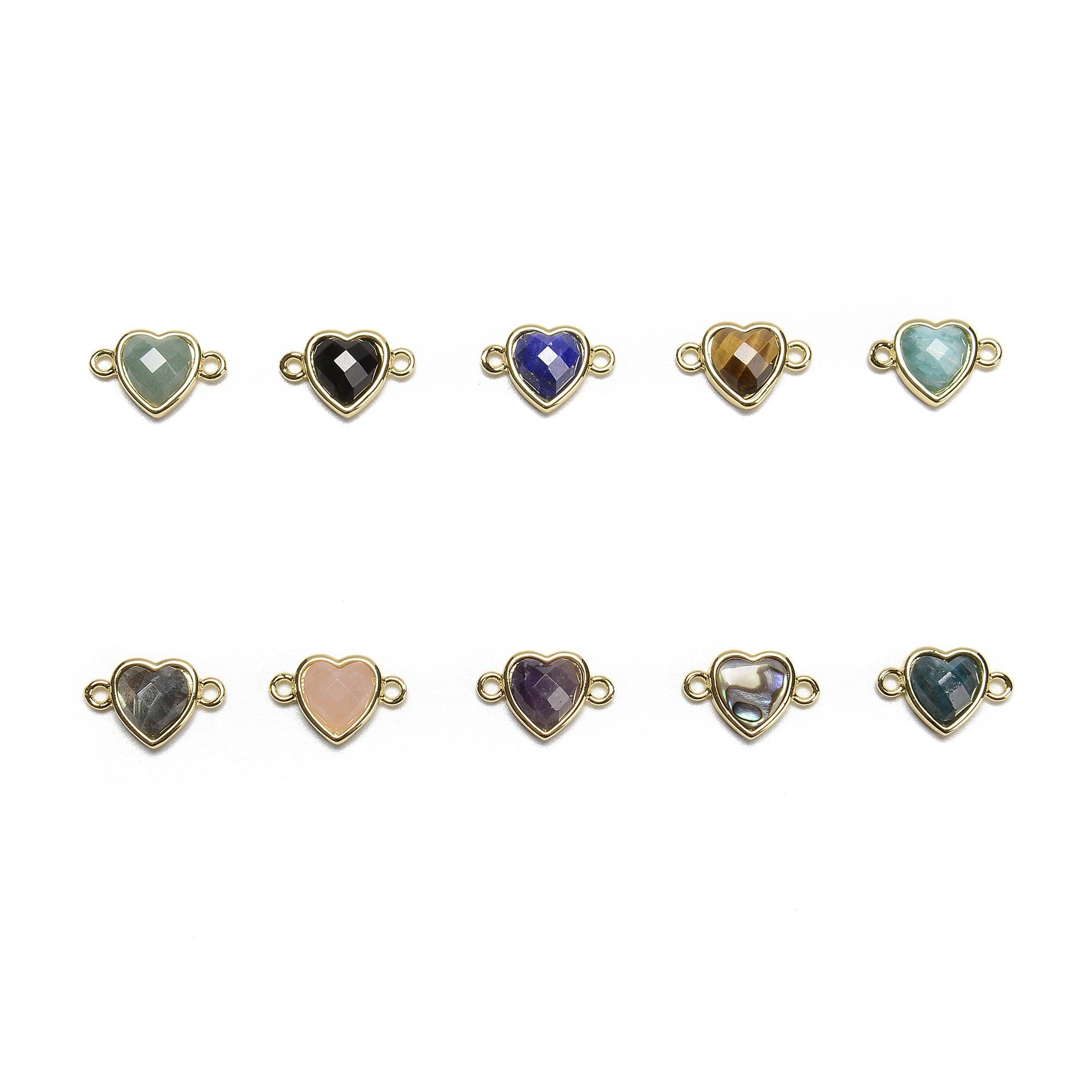 CRCBEADS – wholesale Individual charm/pendant – Gemstone Faceted Heart Shape Gold Edge Connector Pendant Charm Size 11x11mm4