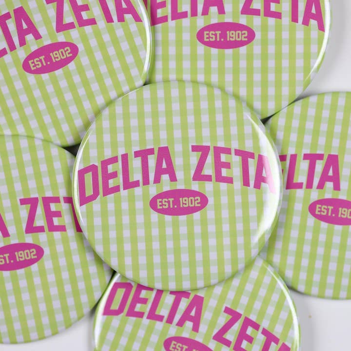 Delta Zeta Gingham Button for wholesale by Tailgated Co.