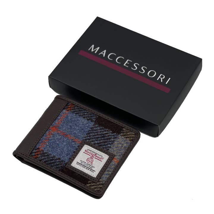 maccessori - Wholesale Wallet - Men's - Harris Tweed Bifold Wallet Blue Brown Check