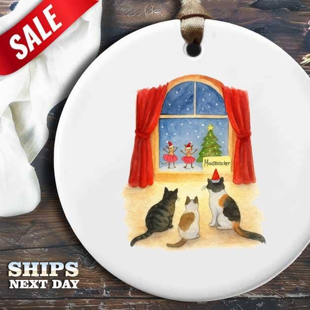 Sjove katte julepynt: Nøddeknækkerballet akvarel for engroshandel hos VenusArtsShop